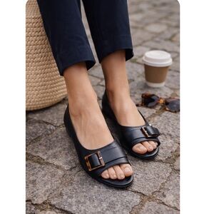 Avellini D'Orsay Women's Flat Shoes Black Tortoise Elegant Black Peep-Toe Flats